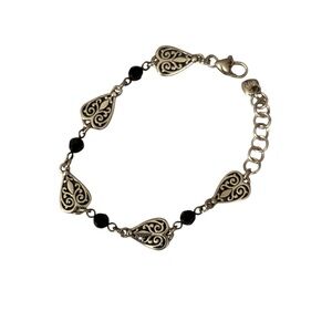 Brighton Silver Tone Black Faceted Beads Heart Bracelet